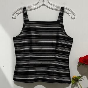 NEW Casual Corner Silk Shantung Classic Contrast Stripe Structured Layering Top